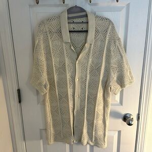 Crochet Camp Collar Short Sleeve Shirt XL Abercrombie & Fitch